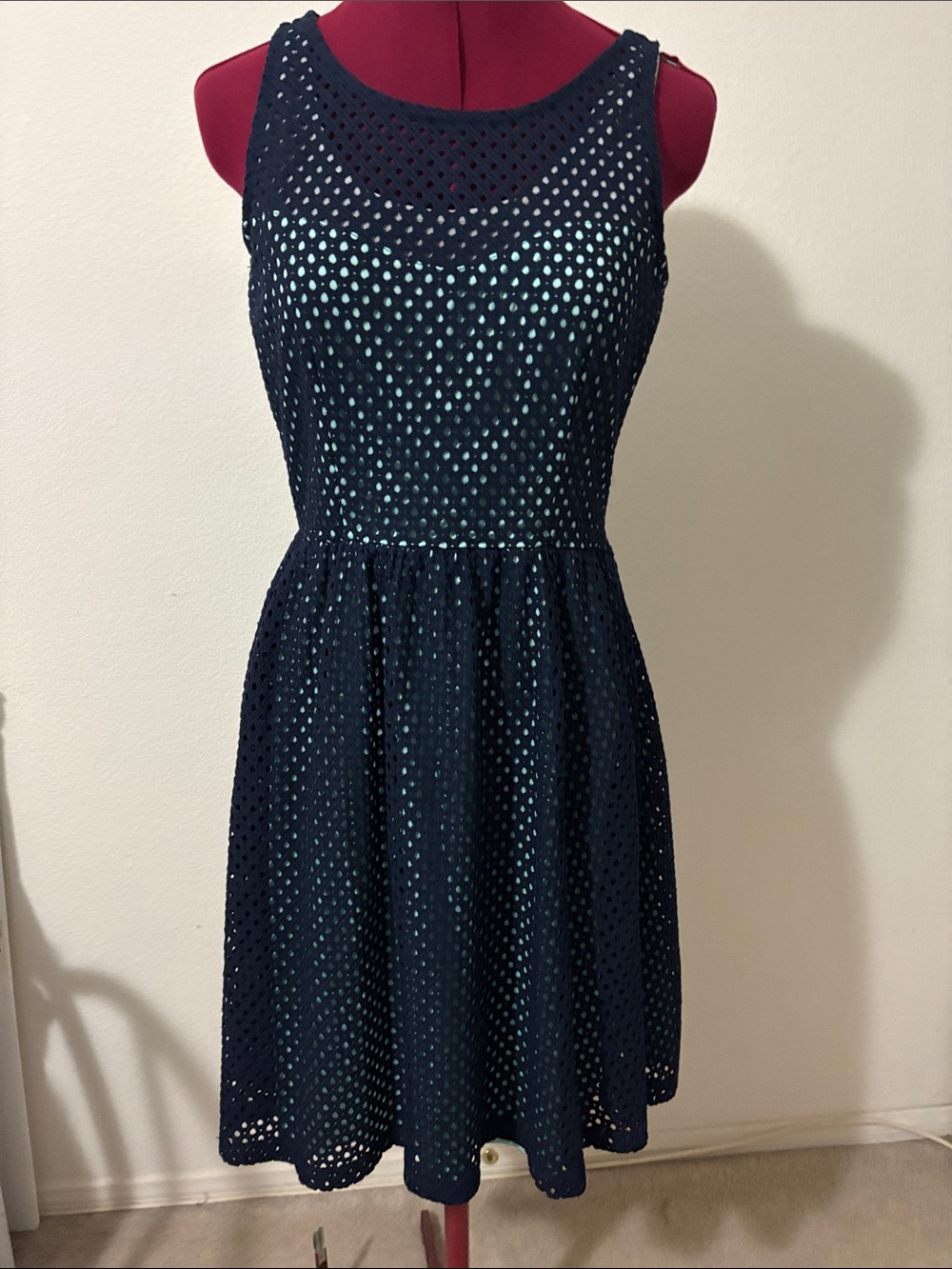 Maurices size 7/8 sleeveless lined navy blue dress with a A-line skirt style